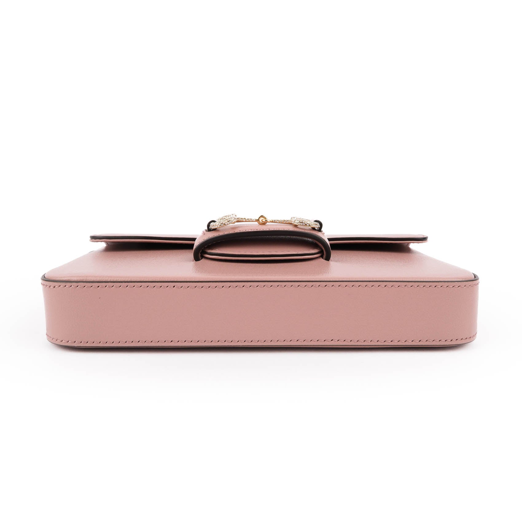 Gucci Horsebit 1955 Mini Chain Flap Bag Pink Leather Crystal Hardware 752002