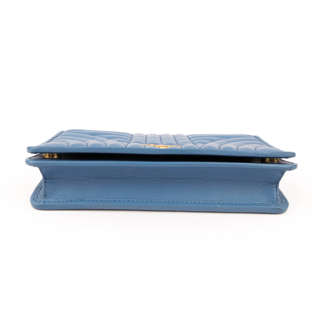PRADA Diagramme Leather Wallet on Chain (WOC) - Astrale Blue - Model 1ZH044