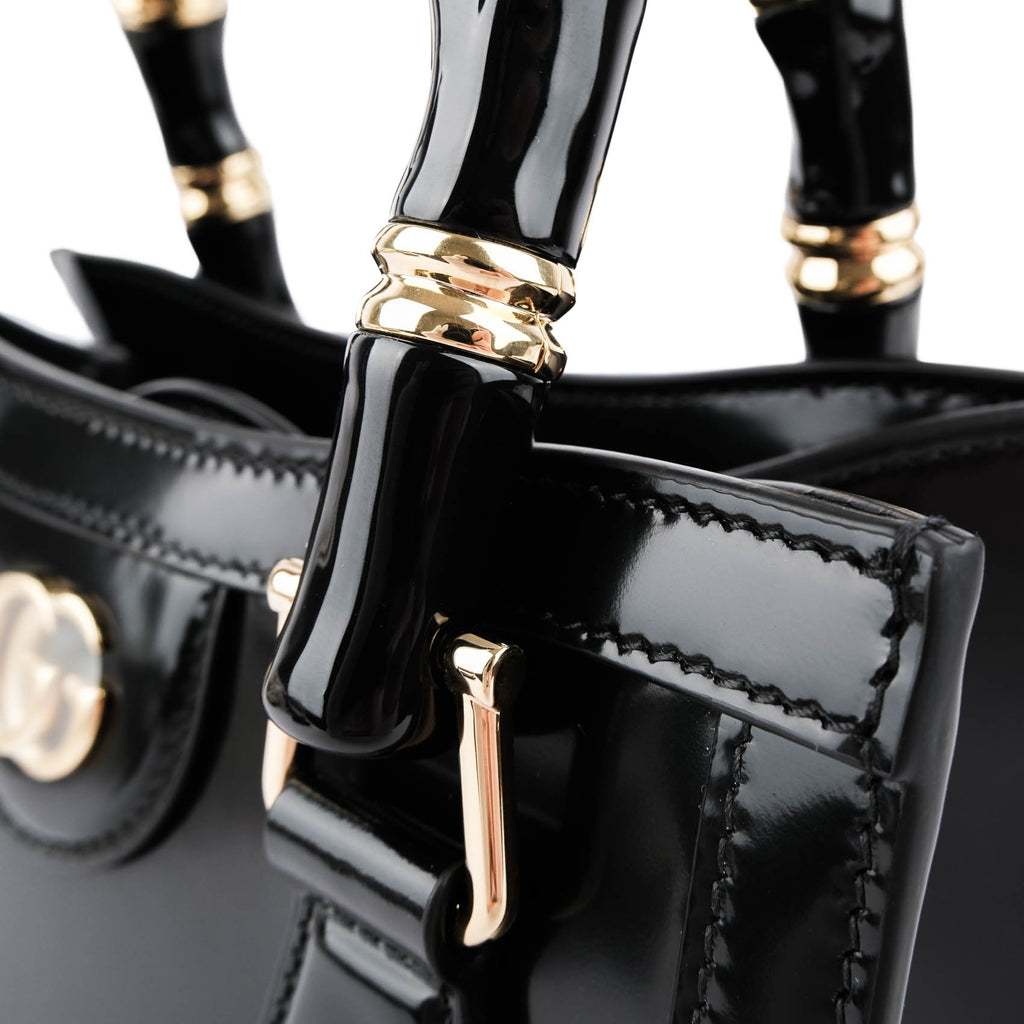 Gucci Diana Mini Bag – Black Patent Leather & Leather Handles