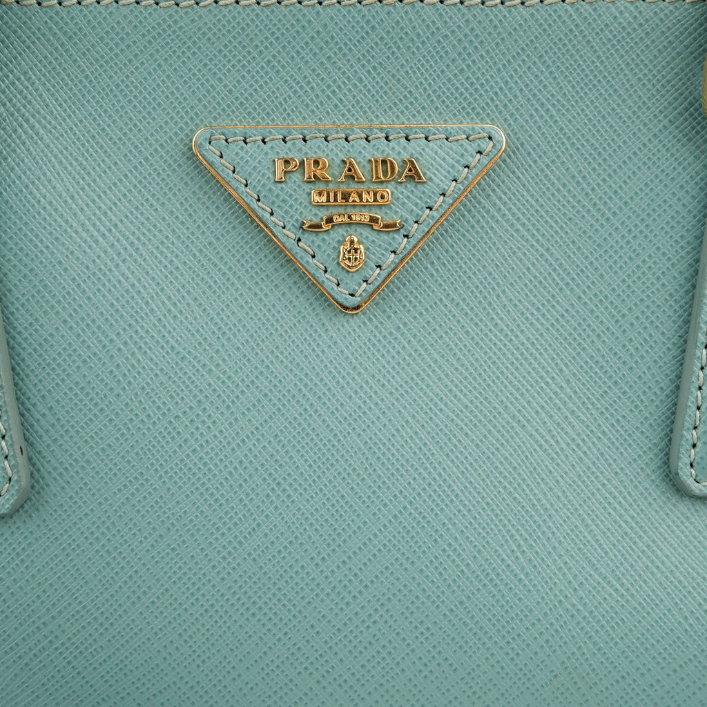 Prada Galleria Medium Saffiano Leather 2-Way Handbag Light Blue Gold Hardware