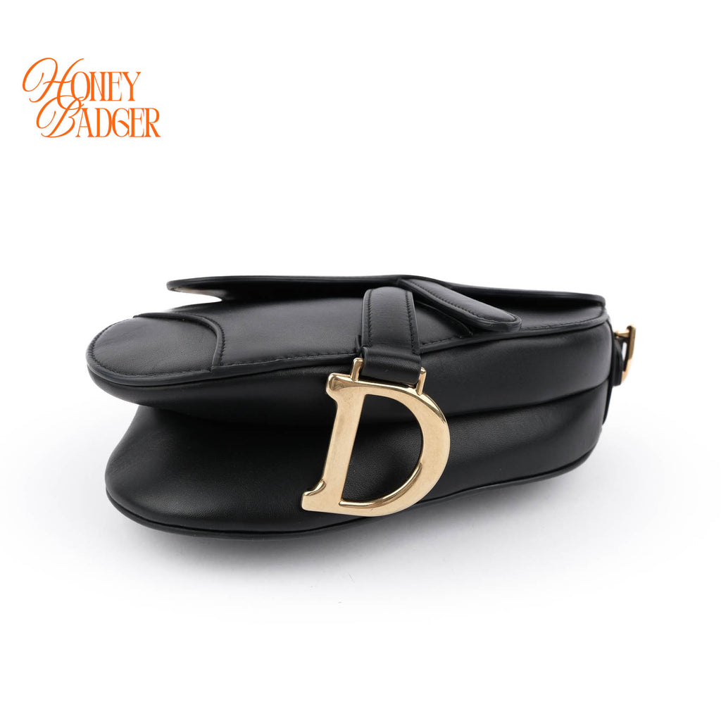 Dior Small Saddle Bag Black Smooth Calfskin Shoulder Bag Antique Gold Hardware