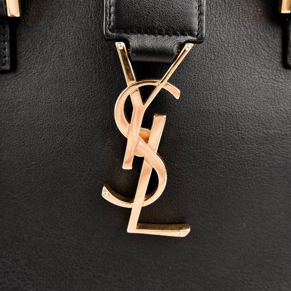 Saint Laurent Paris Monogram Baby Cabas 2-Way Handbag Smooth Leather Black Gold Hardware