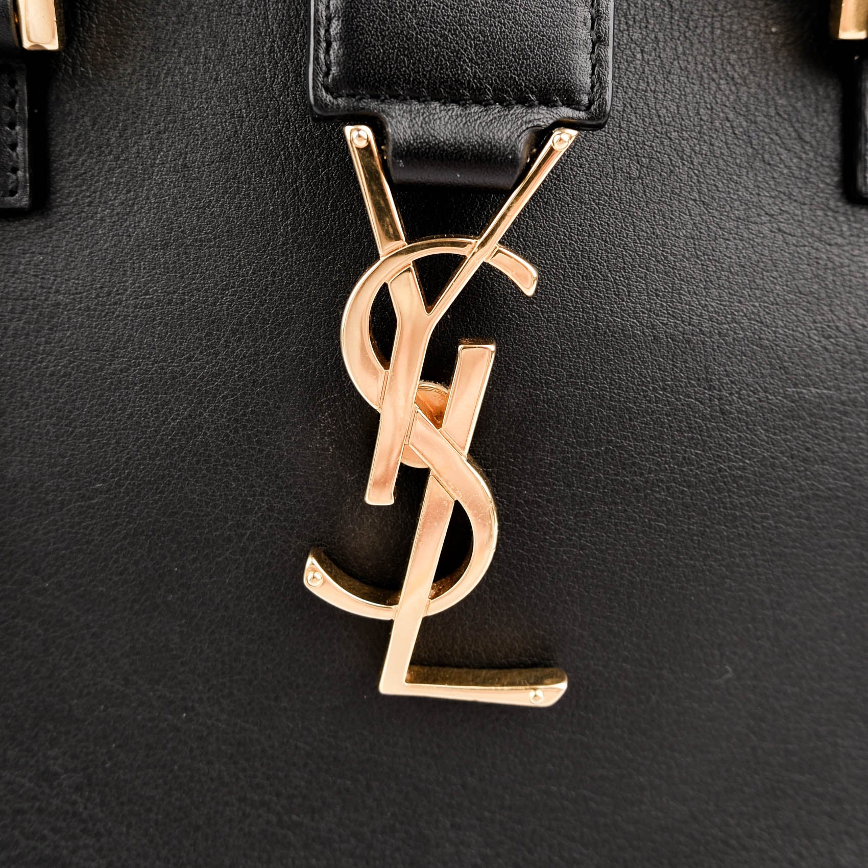 Saint Laurent Paris Monogram Baby Cabas 2-Way Handbag Smooth Leather Black Gold Hardware