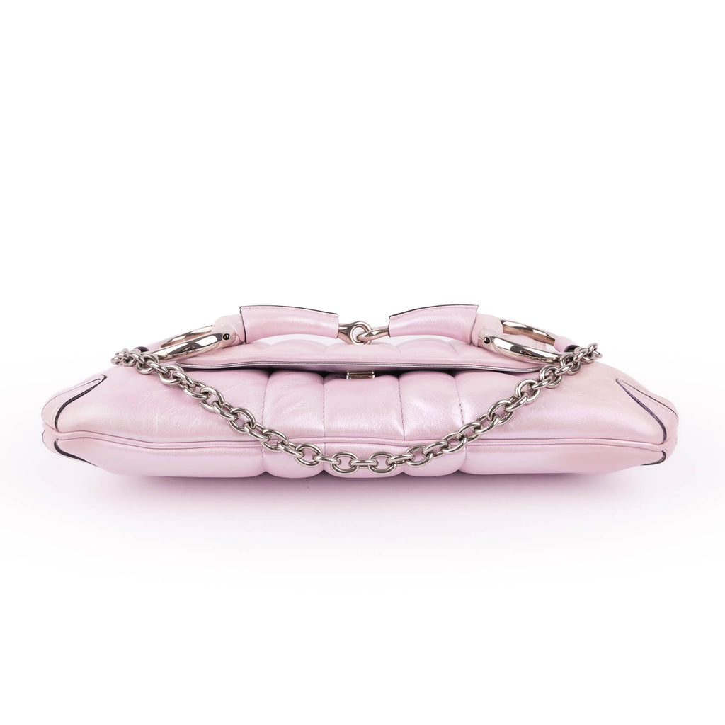 Gucci Metallic Purple Quilted Leather Large Horsebit Chain Bag with Silver Hardware