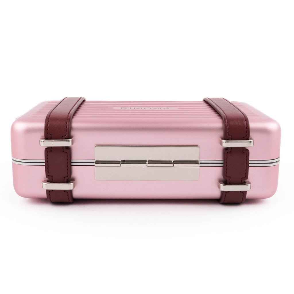 DIOR AND RIMOWA Personal Clutch on Strap in Rose Aluminum and Burgundy Leather