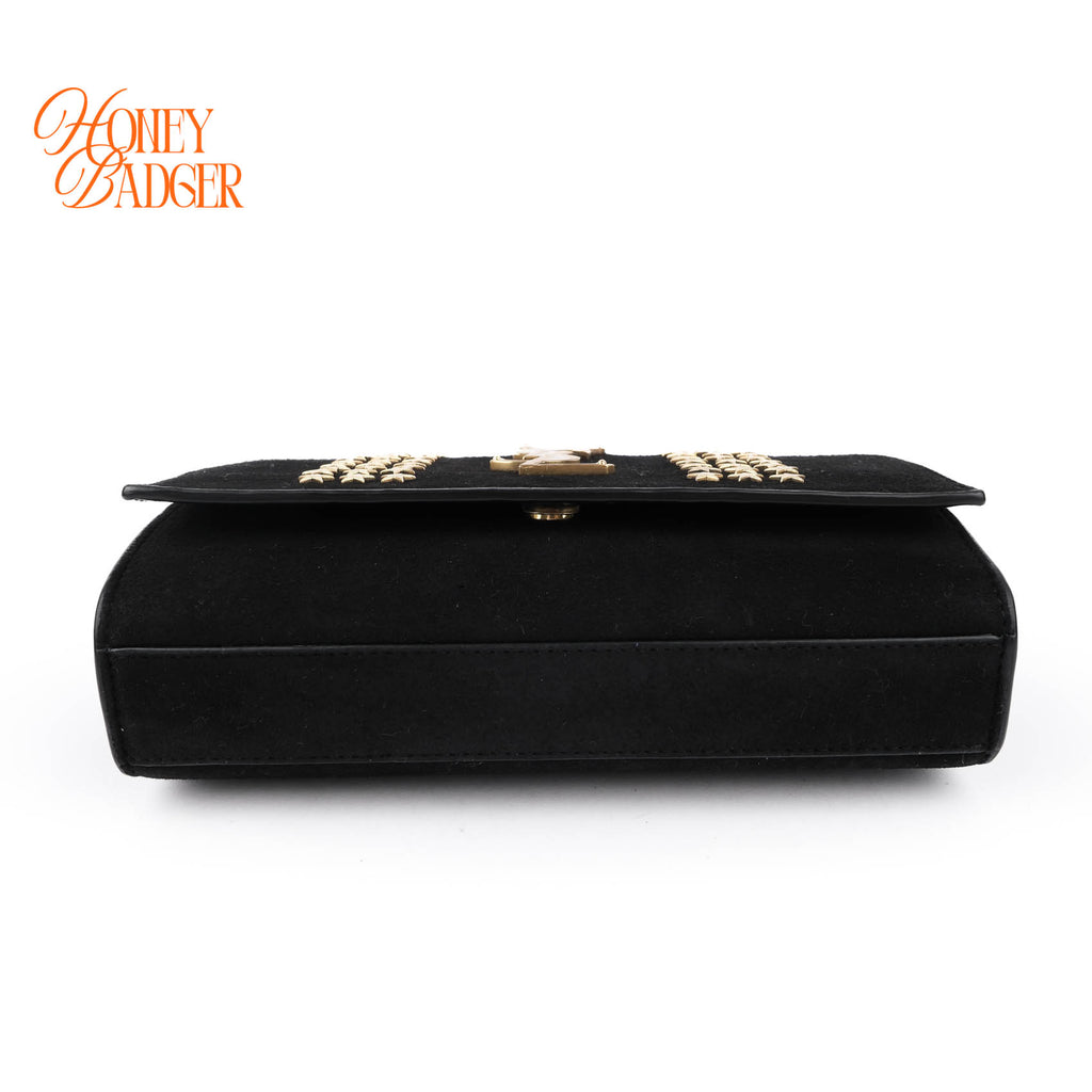 Saint Laurent Suede Star Studded Small Kate Chain Bag - Black