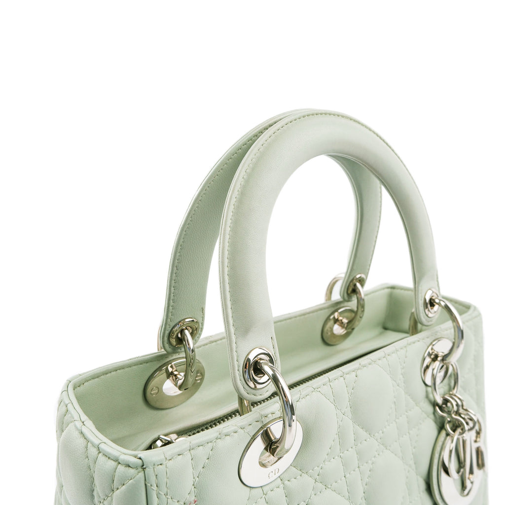 Christian Dior Lady Dior Medium Bag Cannage Lambskin Light Green Leather