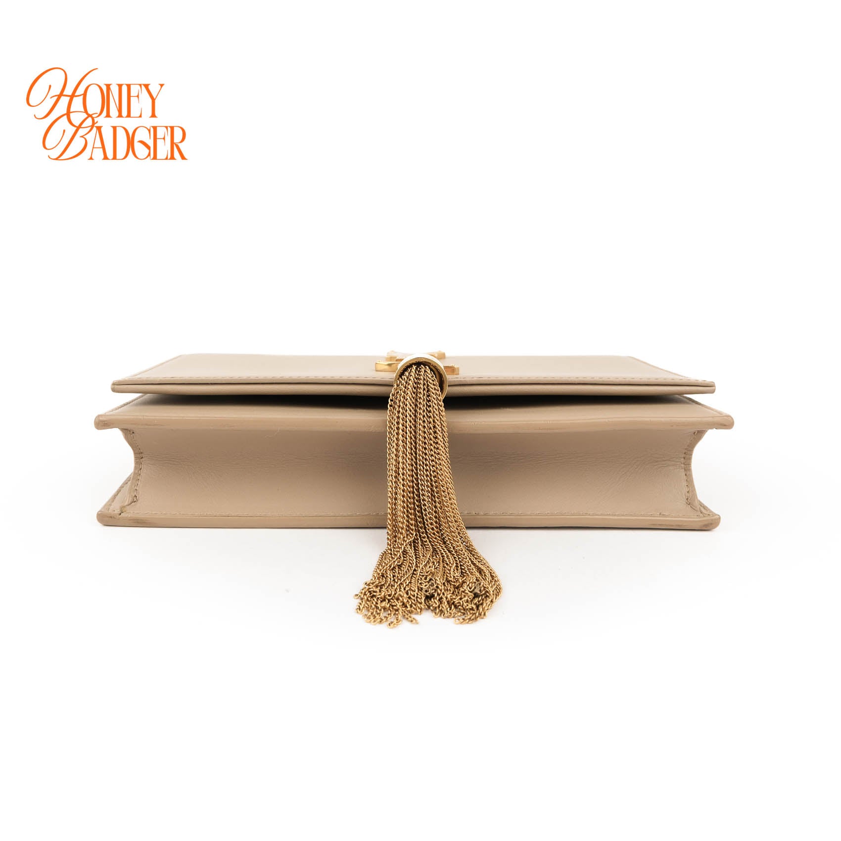 Saint Laurent Paris Kate Tassel Chain Wallet 452159 Smooth Leather Beige Gold Hardware