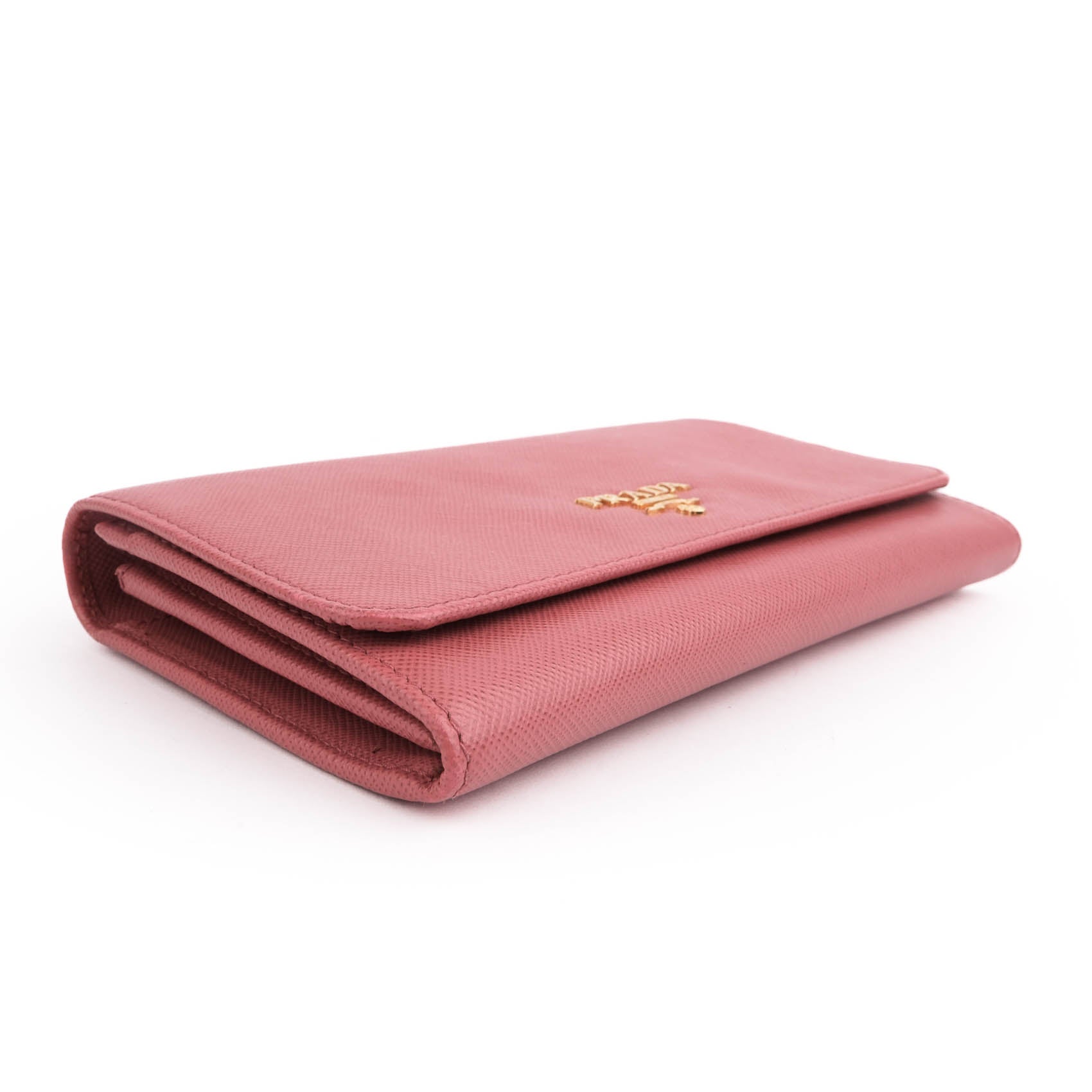 Prada Saffiano Leather Wallet with Shoulder Strap 2way Bag Pink Gold Hardware