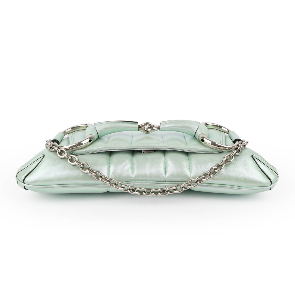 Gucci Horsebit 1955 Large Padded Chain Shoulder Bag - Metallic Mint Green