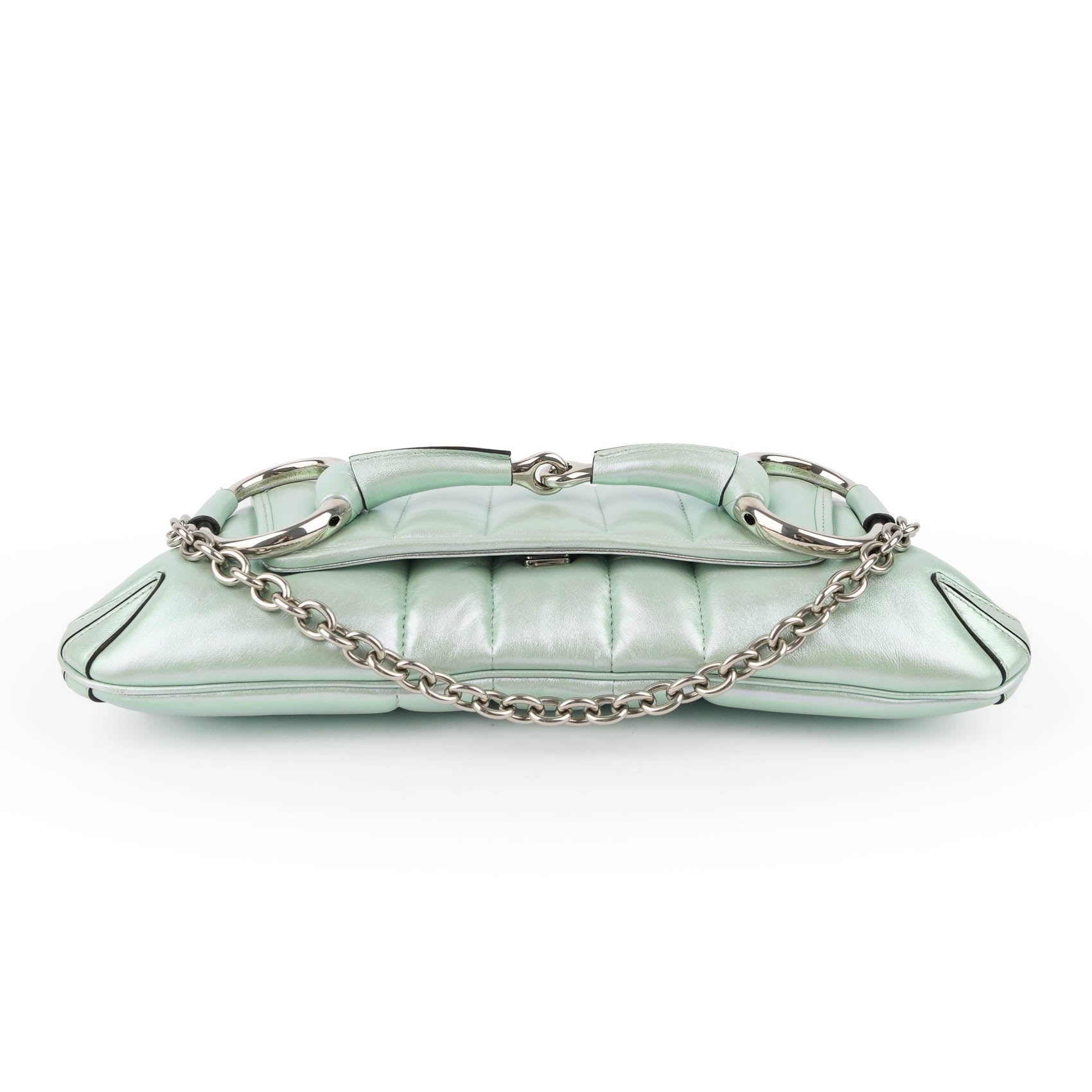 Gucci Horsebit 1955 Large Padded Chain Shoulder Bag - Metallic Mint Green