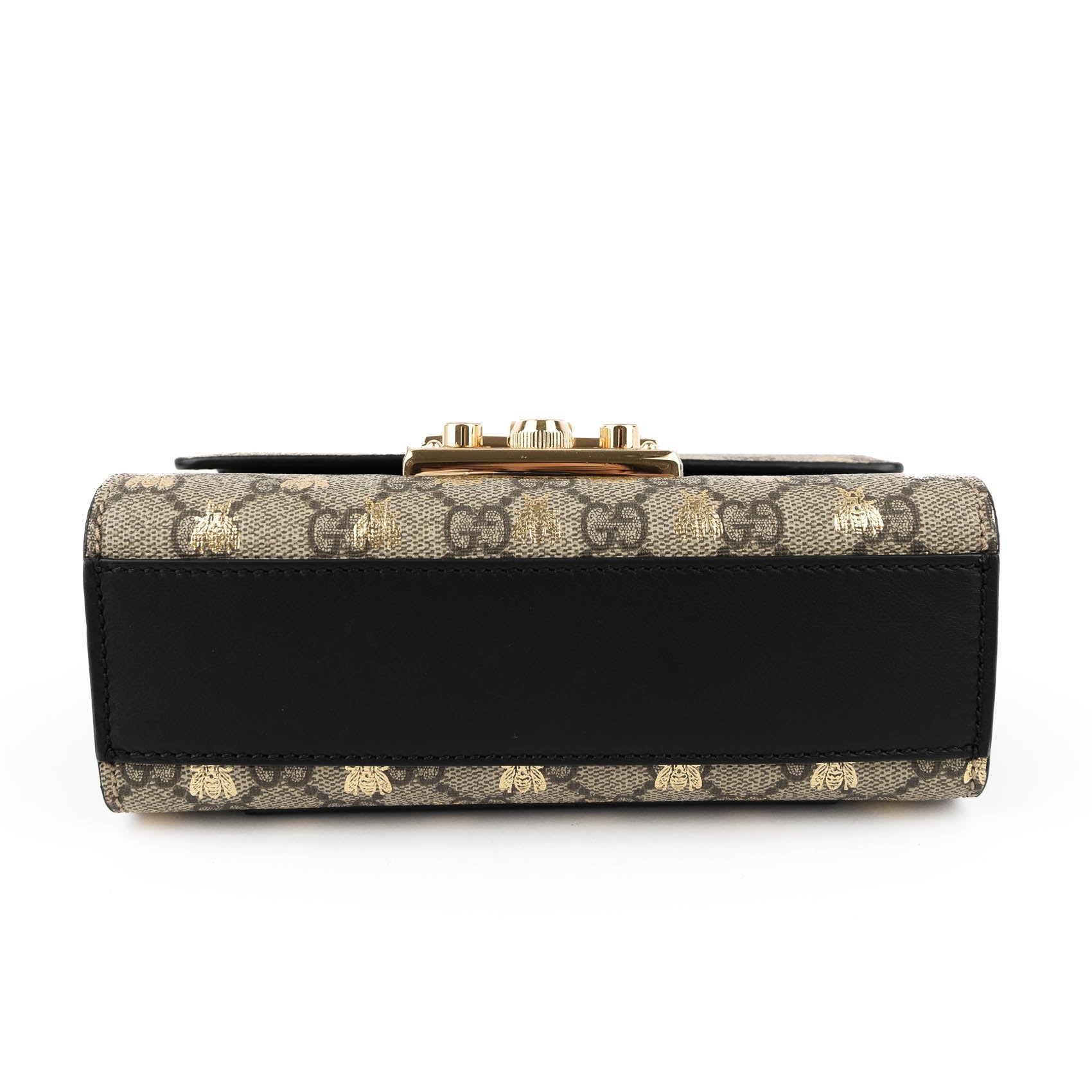 Gucci Padlock Small Shoulder Bag 409487 GG Supreme Gold Bee Print Beige Black