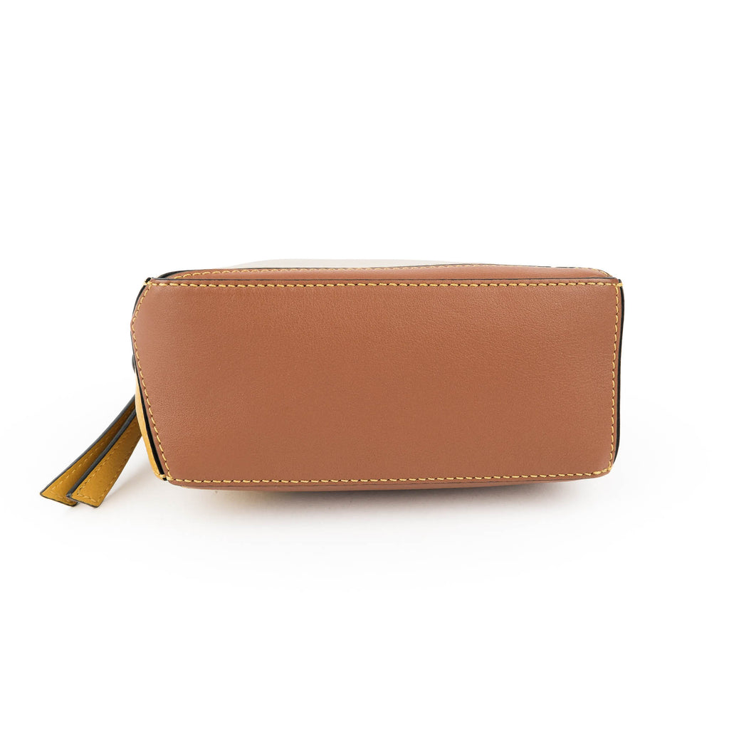 LOEWE Puzzle Bag Mini Brown Yellow Leather 2Way Shoulder Crossbody Handbag
