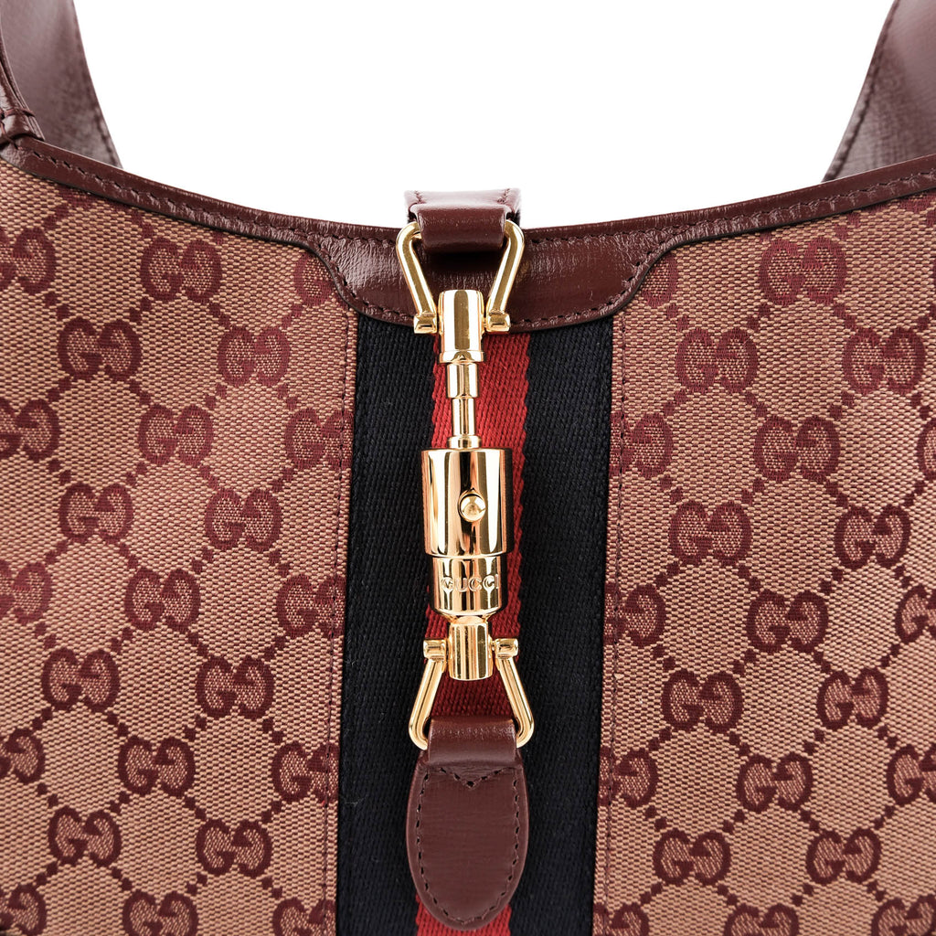 Gucci Jackie 1961 Small GG Canvas Leather Bordeaux Shoulder Bag 636706