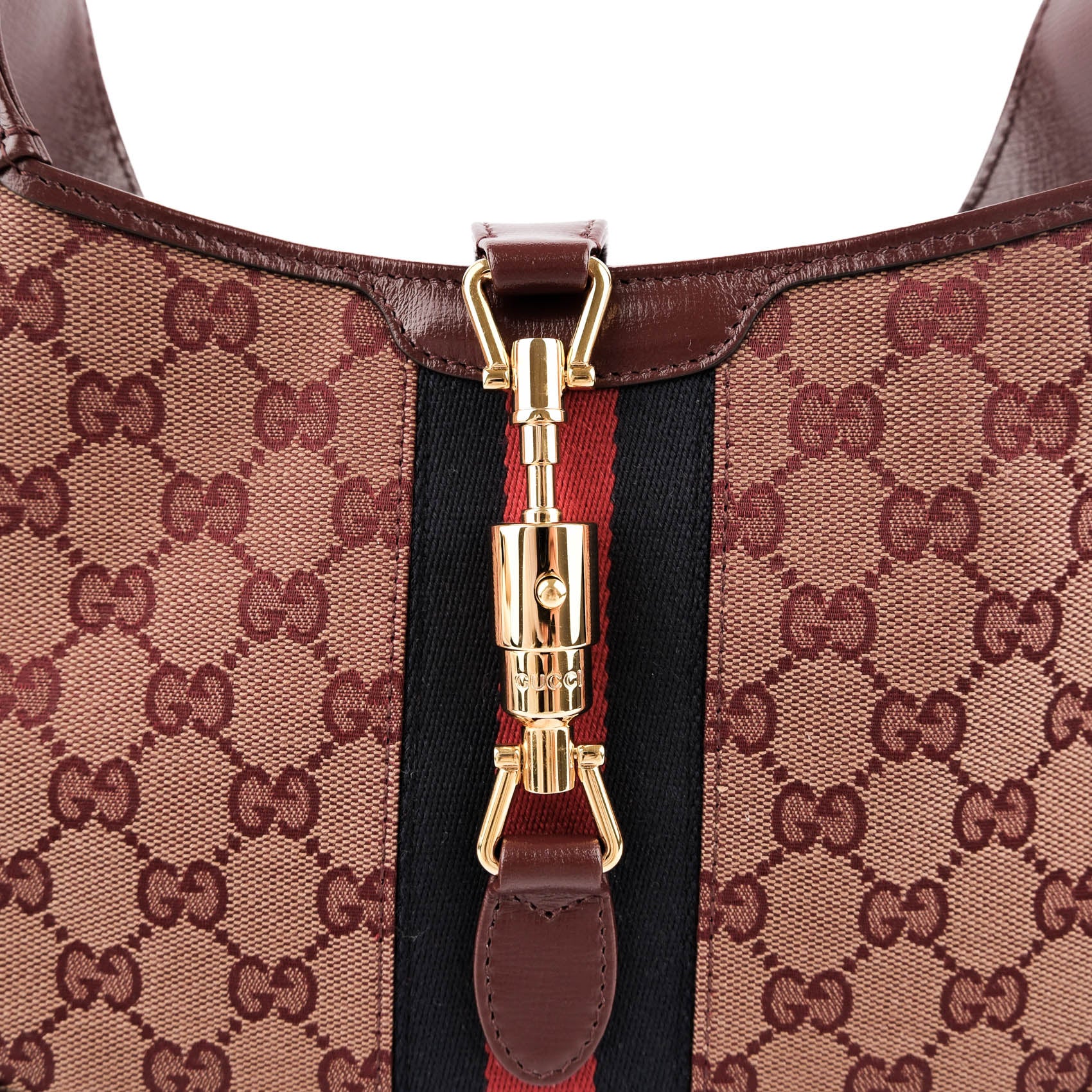 Gucci Jackie 1961 Small GG Canvas Leather Bordeaux Shoulder Bag 636706