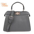 Fendi Peekaboo ISeeU Small Whipstitch Grained Leather Blue Grey Silver Hardware Rank A