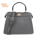 Fendi Peekaboo ISeeU Small Whipstitch Grained Leather Blue Grey Silver Hardware Rank A