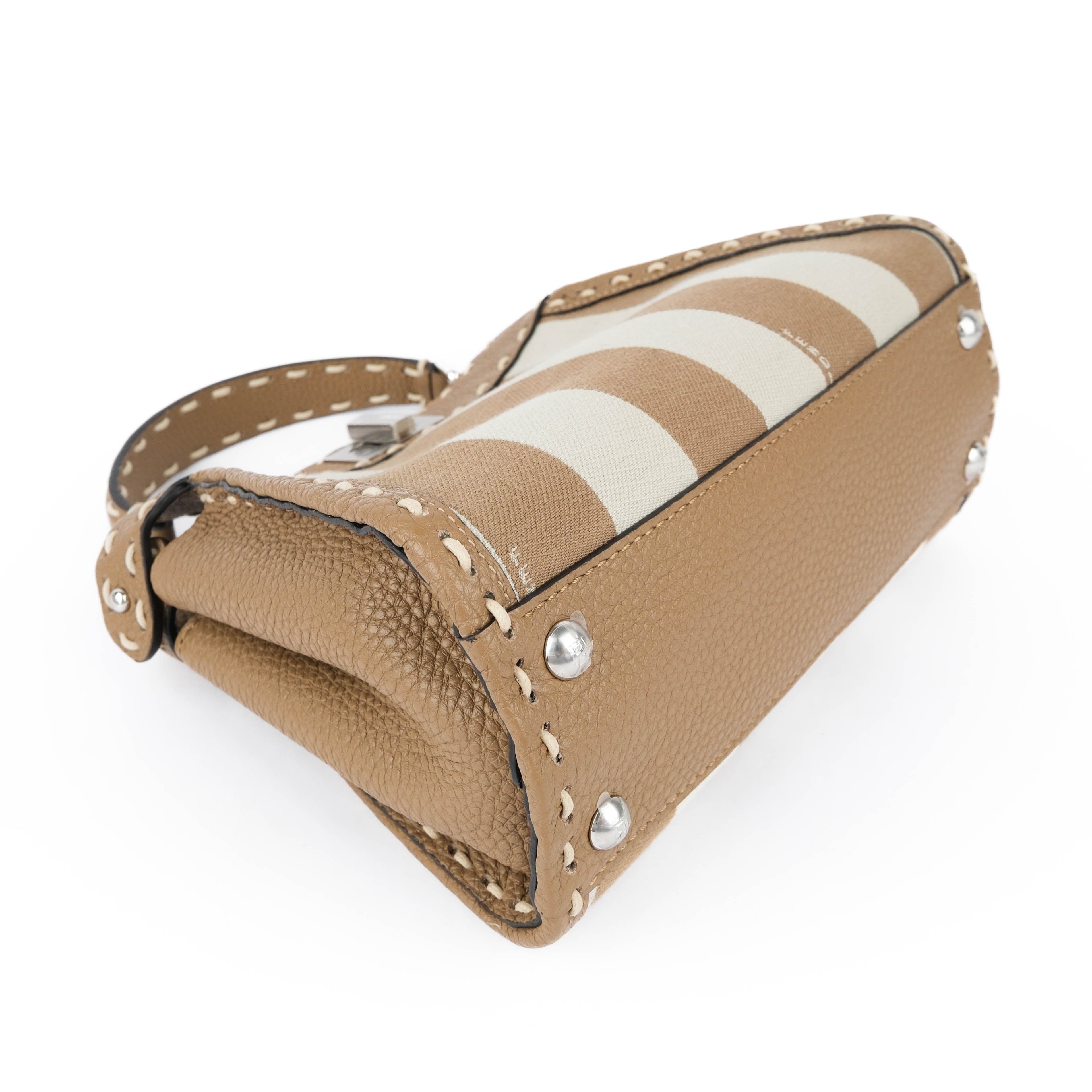 Fendi Mini Peekaboo Selleria Brown Leather and Canvas Bag
