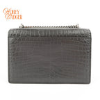 Saint Laurent Sunset Mini Chain Wallet Crocodile-Embossed Calfskin Grey Silver Hardware Rank A