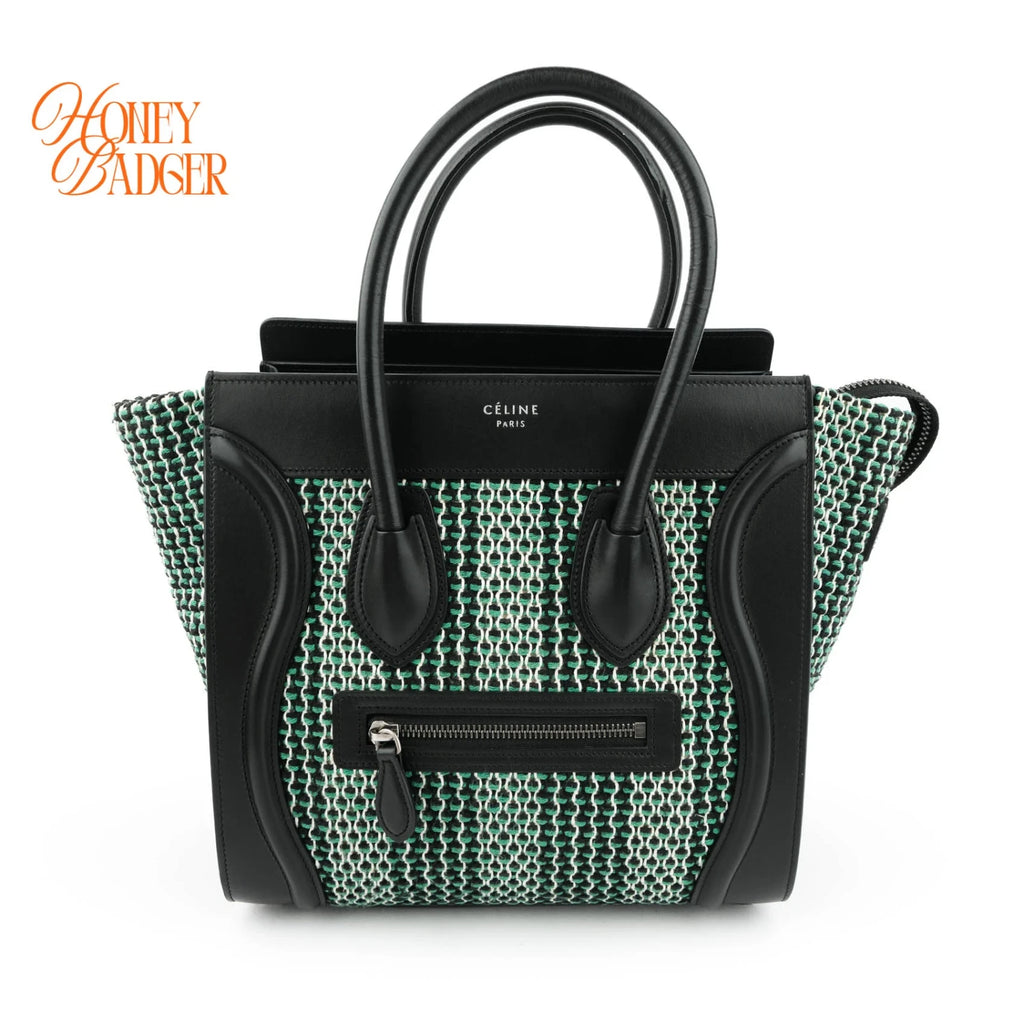 Celine Luggage Micro Tweed Black Green Rank A