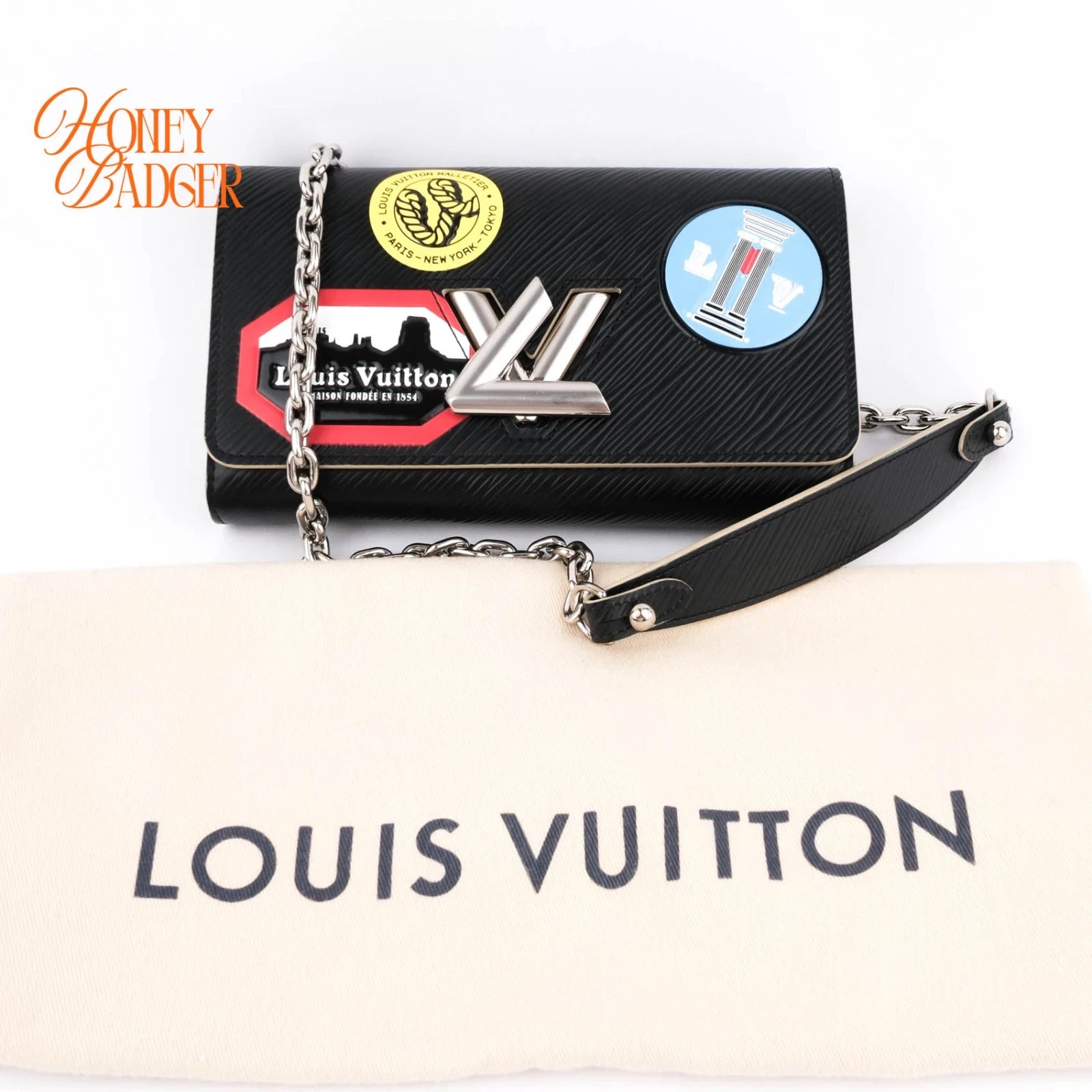 Louis Vuitton Twist Chain Wallet Epi Leather Black Patches Rank A