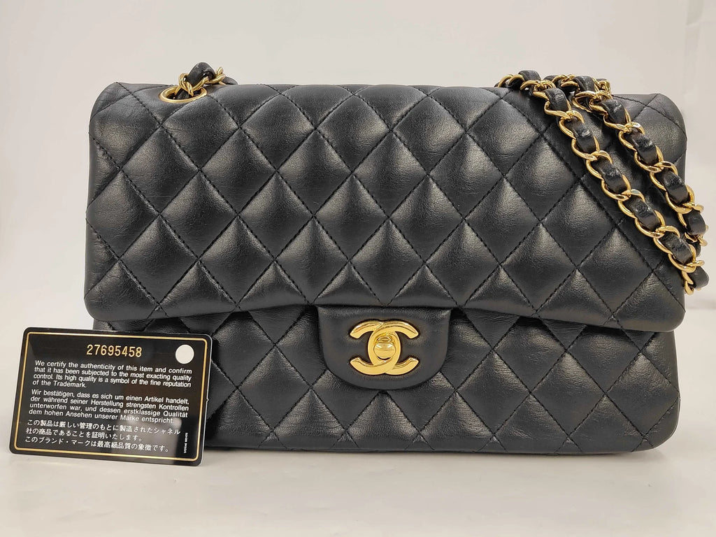Chanel Matelasse 25 Double Flap Double Chain Leather Black Rank AB