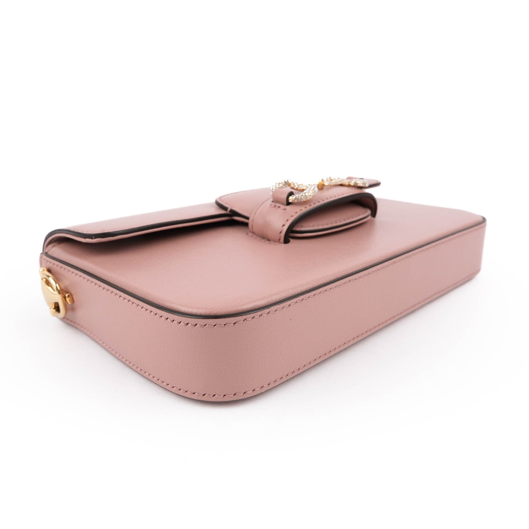 Gucci Horsebit 1955 Mini Chain Flap Bag Pink Leather Crystal Hardware 752002