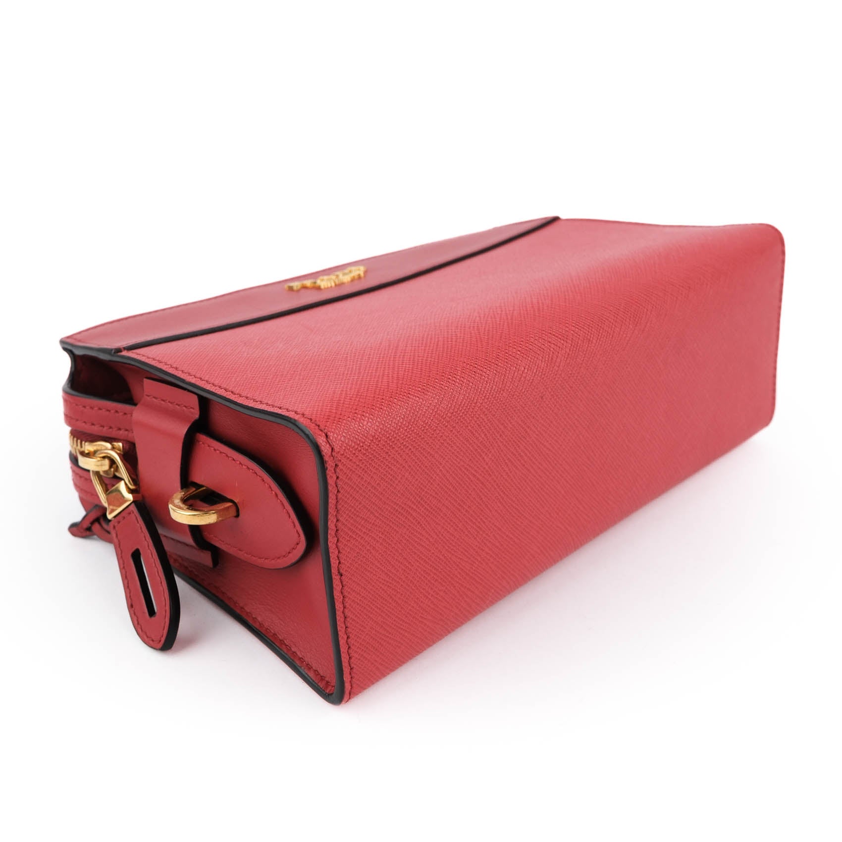 Prada Esplanade Crossbody Saffiano City Calf Red Leather Shoulder Bag 1BH043 Gold Hardware