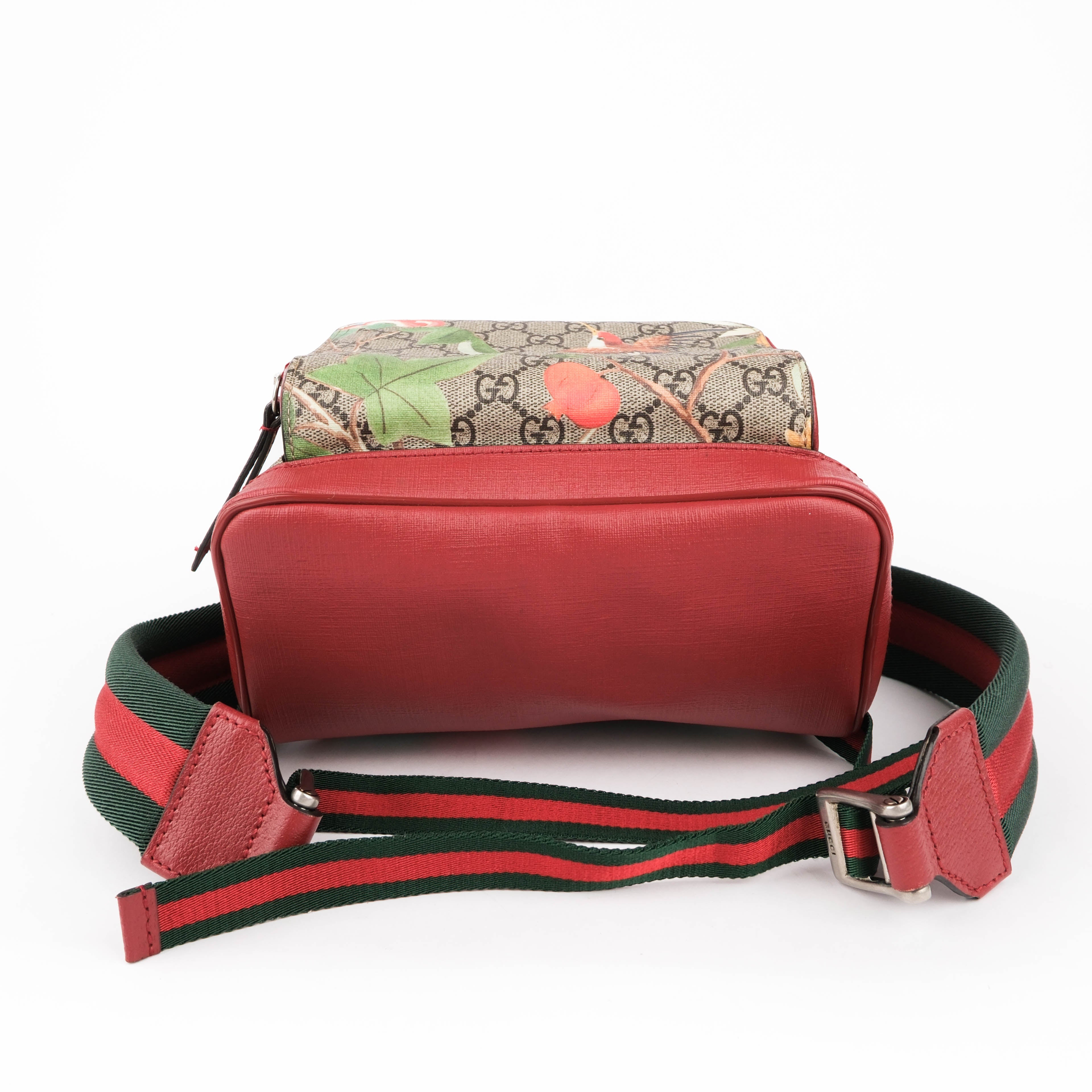 Gucci Tian GG Supreme PVC x Leather Backpack Beige x Red