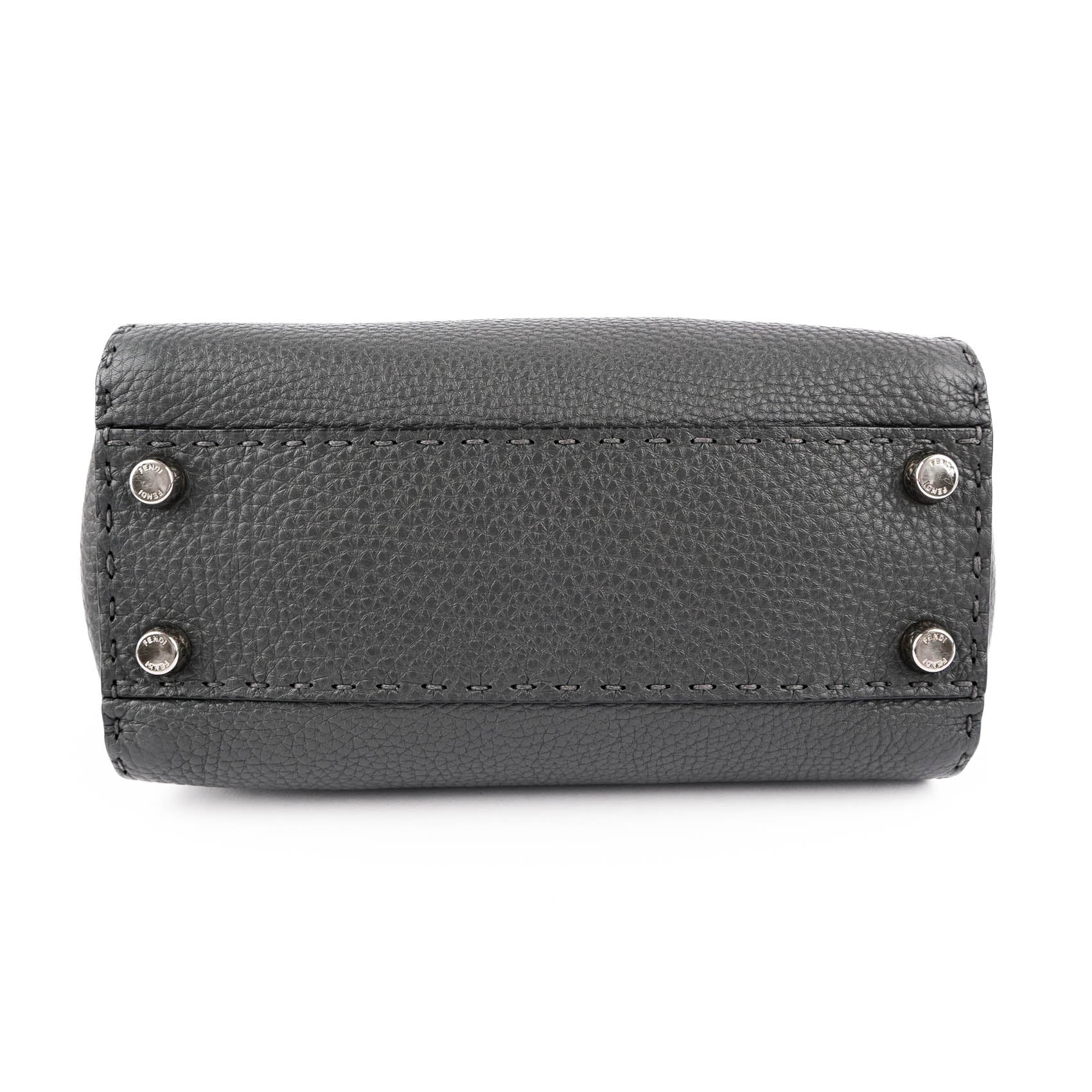 Fendi Selleria Mini Peekaboo 2-Way Handbag Cuoio Roma Leather Gray 8BN244 Silver Hardware