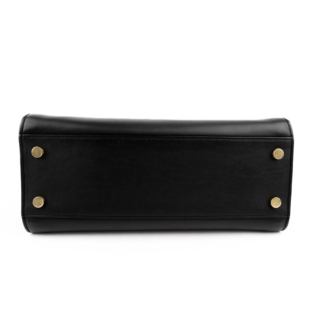 Saint Laurent Paris Monogram Baby Cabas 2-Way Handbag Smooth Leather Black Gold Hardware