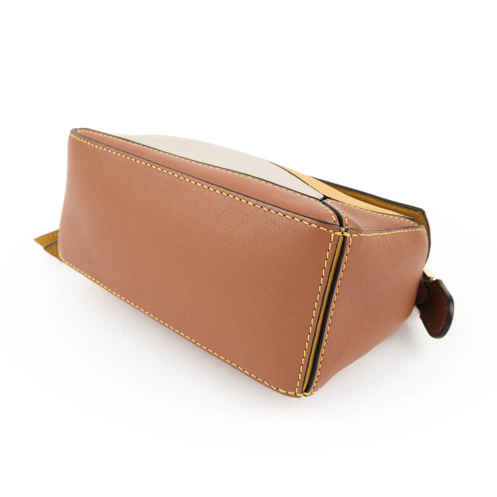 LOEWE Puzzle Bag Mini Brown Yellow Leather 2Way Shoulder Crossbody Handbag