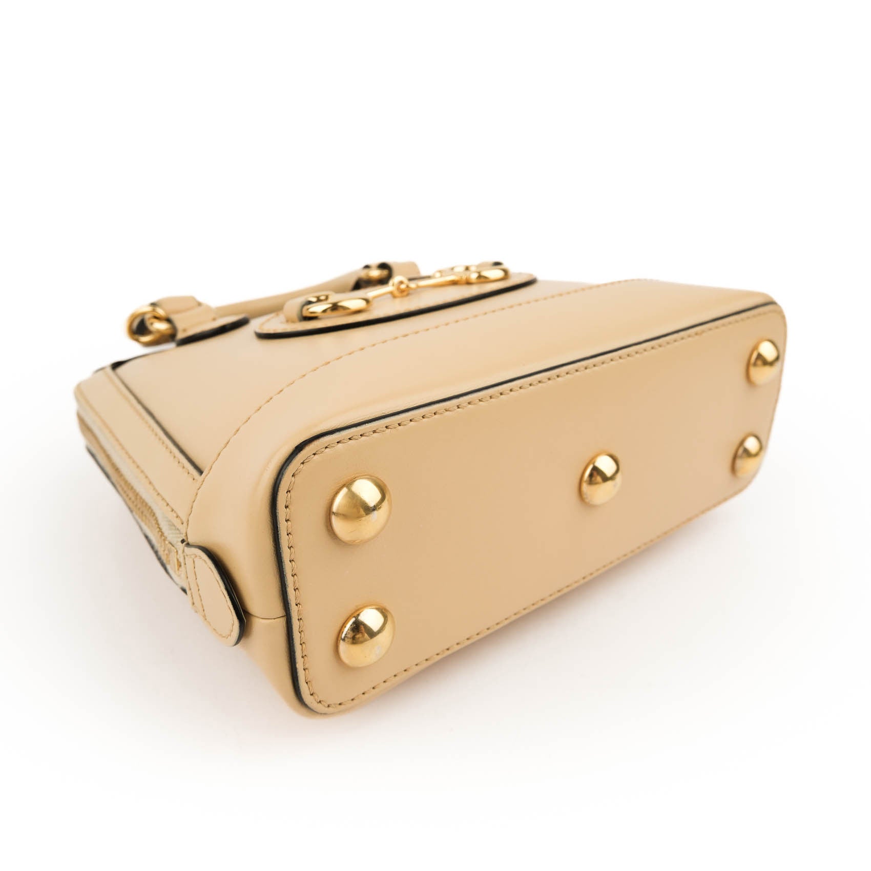 Gucci Horsebit 1955 Mini Top Handle Bag 640716 Smooth Leather Beige Gold Hardware 2-Way