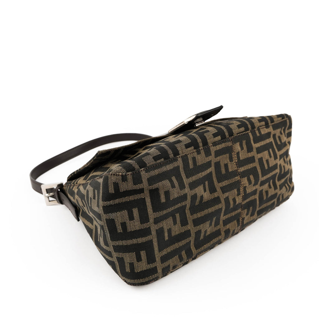 Fendi Zucca Canvas Mamma Baguette Shoulder Bag Tobacco Brown Leather Silver Hardware