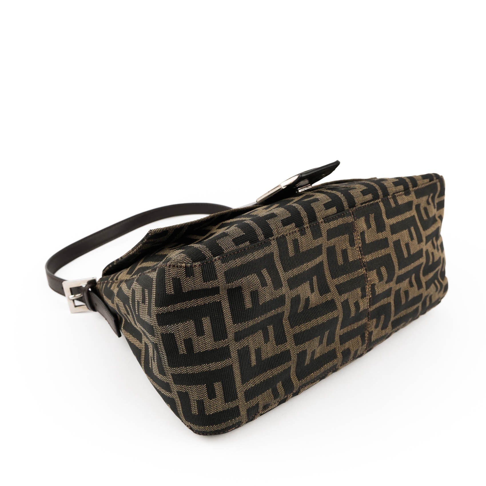 Fendi Zucca Canvas Mamma Baguette Shoulder Bag Tobacco Brown Leather Silver Hardware