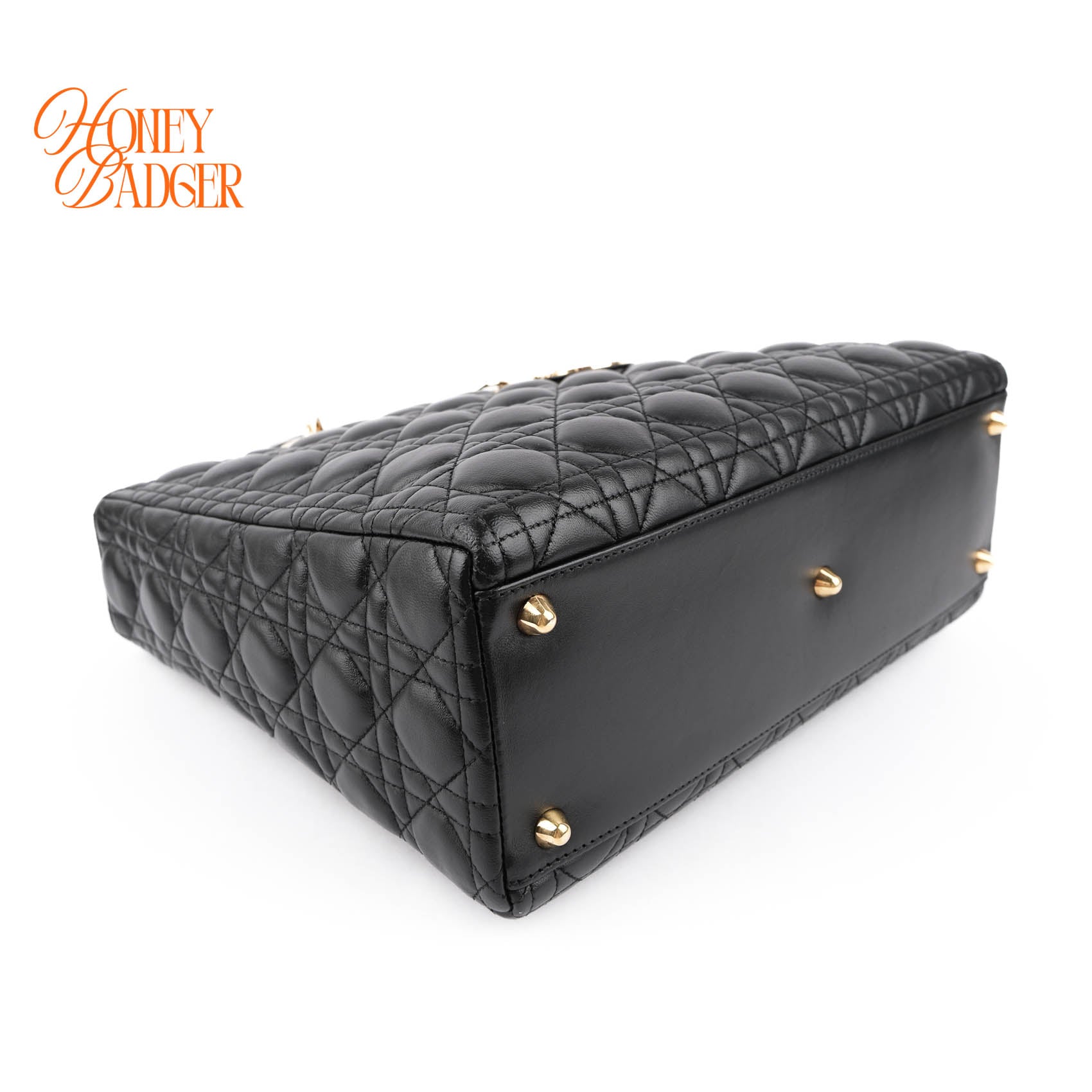 Christian Dior Lady Dior Large Cannage Black Lambskin Gold Hardware 2WAY Bag
