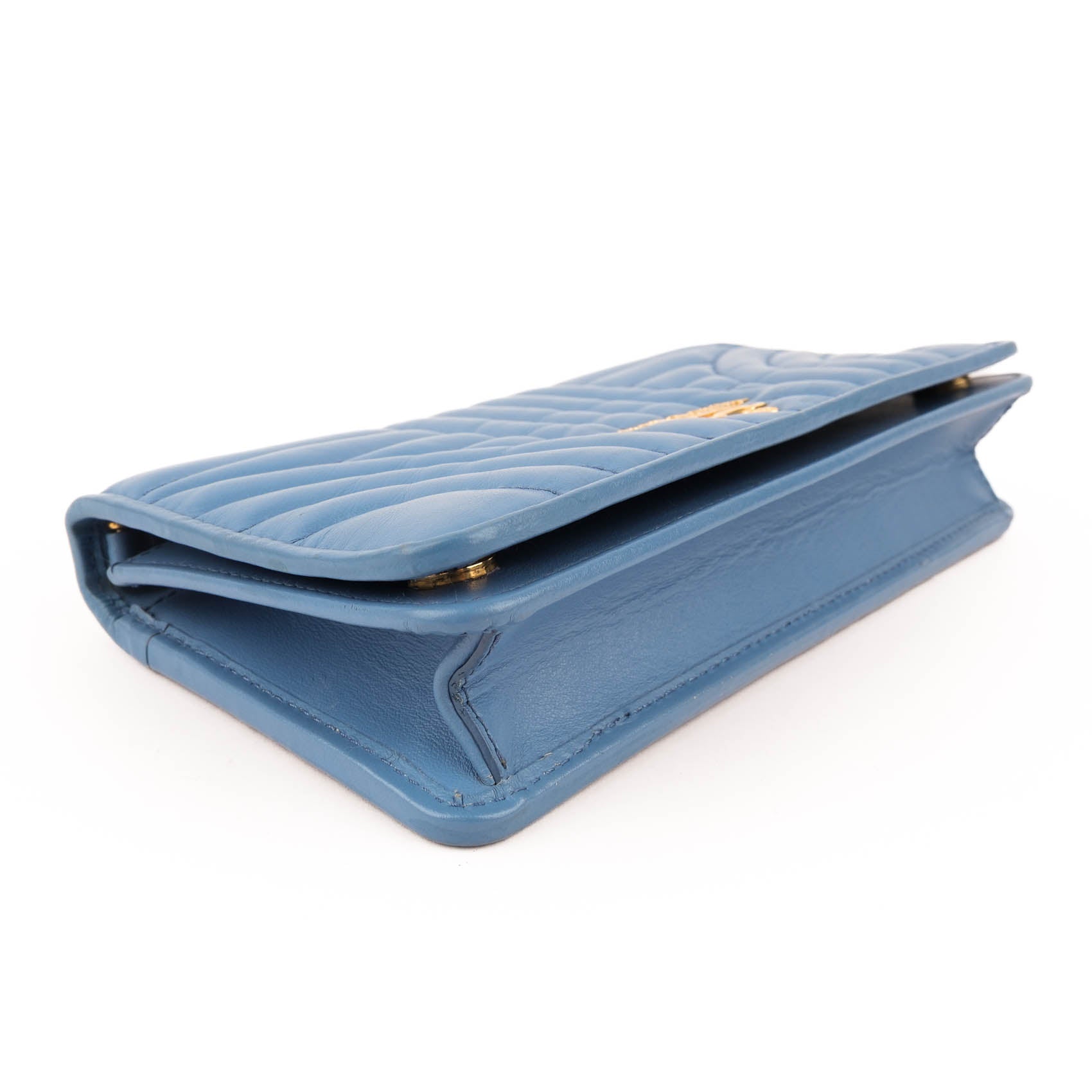 PRADA Diagramme Leather Wallet on Chain (WOC) - Astrale Blue - Model 1ZH044