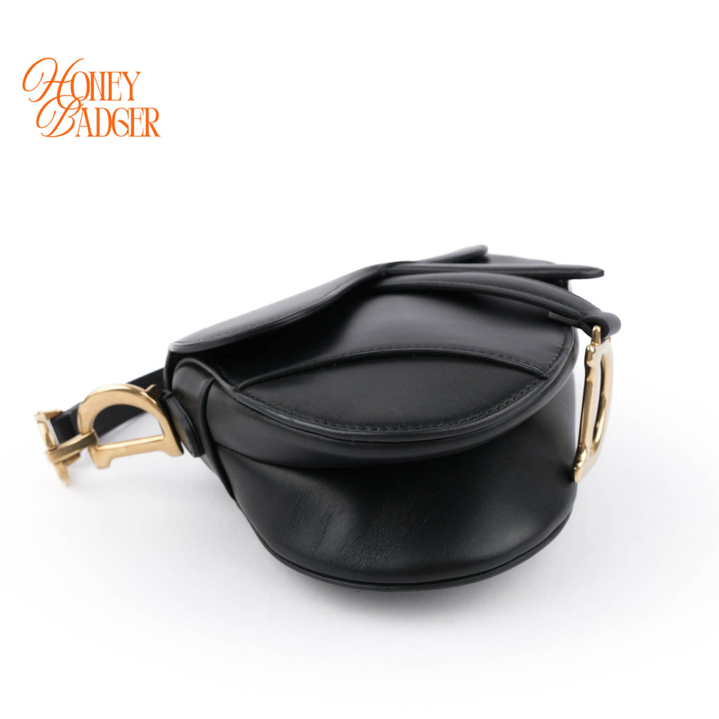 Dior Small Saddle Bag Black Smooth Calfskin Shoulder Bag Antique Gold Hardware