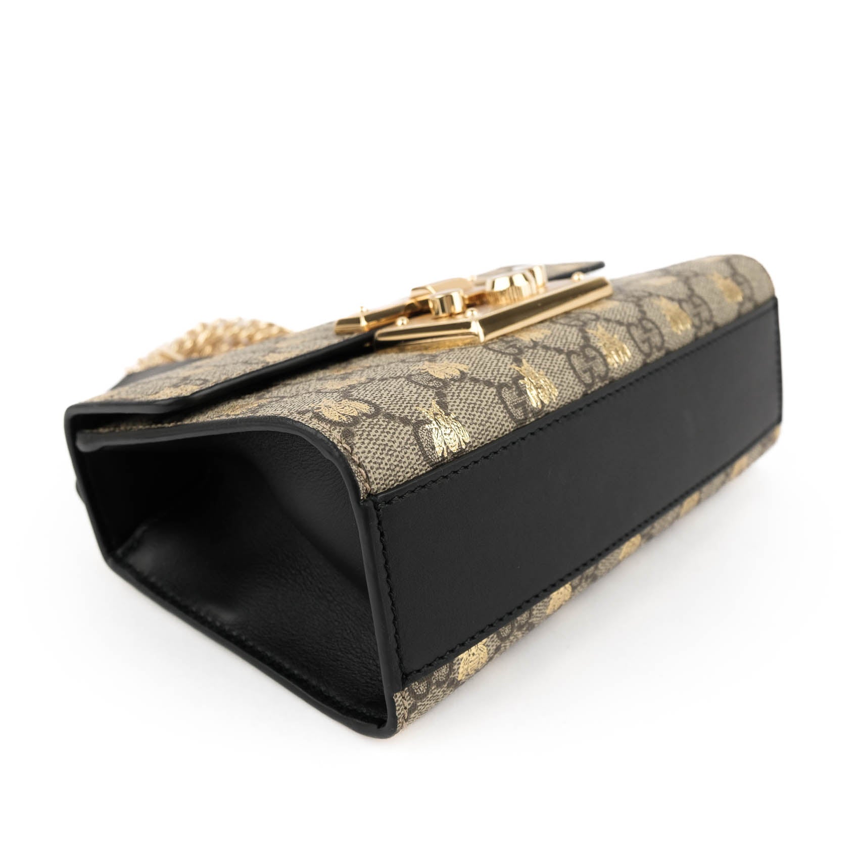 Gucci Padlock Small Shoulder Bag 409487 GG Supreme Gold Bee Print Beige Black