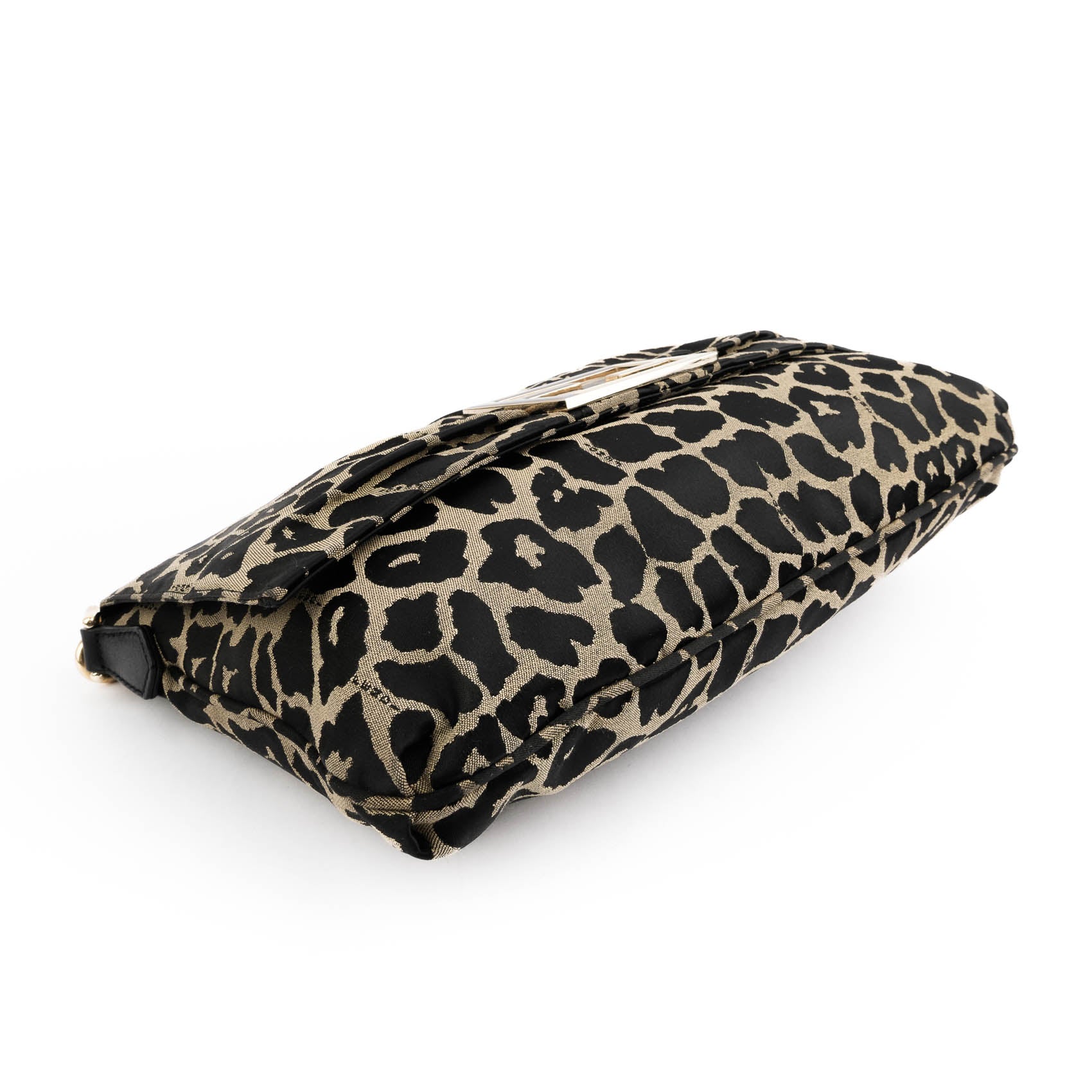 Fendi Large Baguette Leopard Canvas Shoulder Bag with Gold Hardware