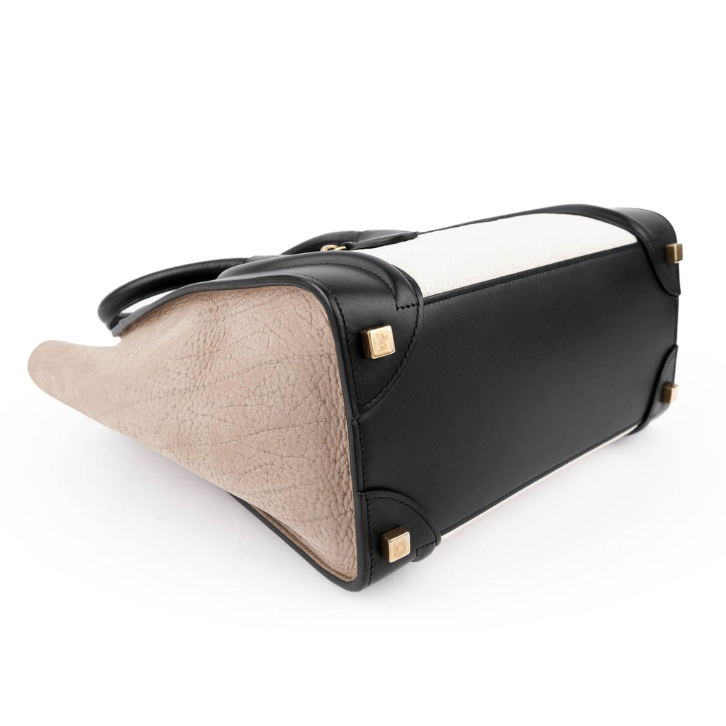 Celine Micro Luggage Tote Tricolor White Black Beige Leather Handbag