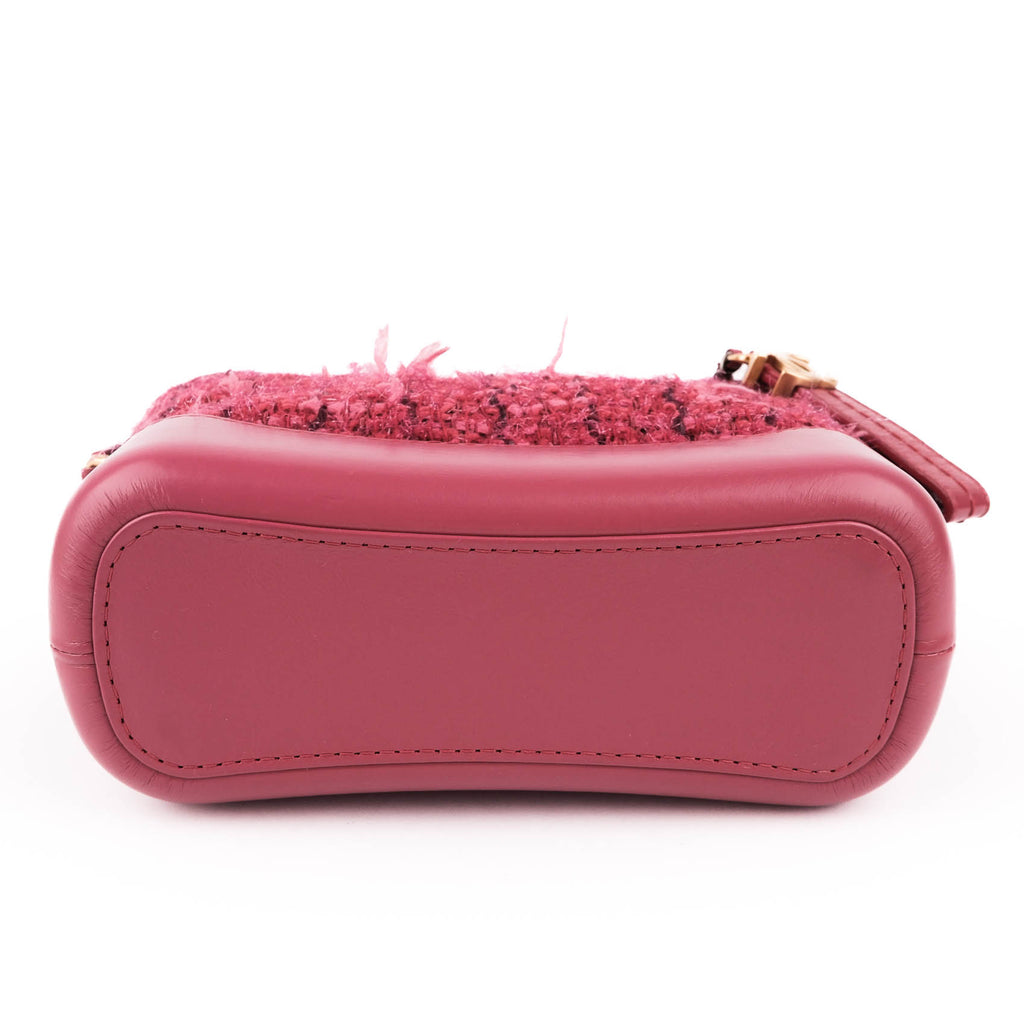 Chanel Gabrielle Small Hobo Bag A91810 Pink Tweed Calfskin Leather Mixed Hardware CC Logo Crossbody Chain Shoulder