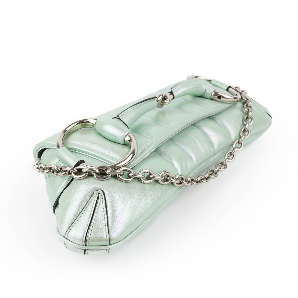 Gucci Horsebit 1955 Large Padded Chain Shoulder Bag - Metallic Mint Green