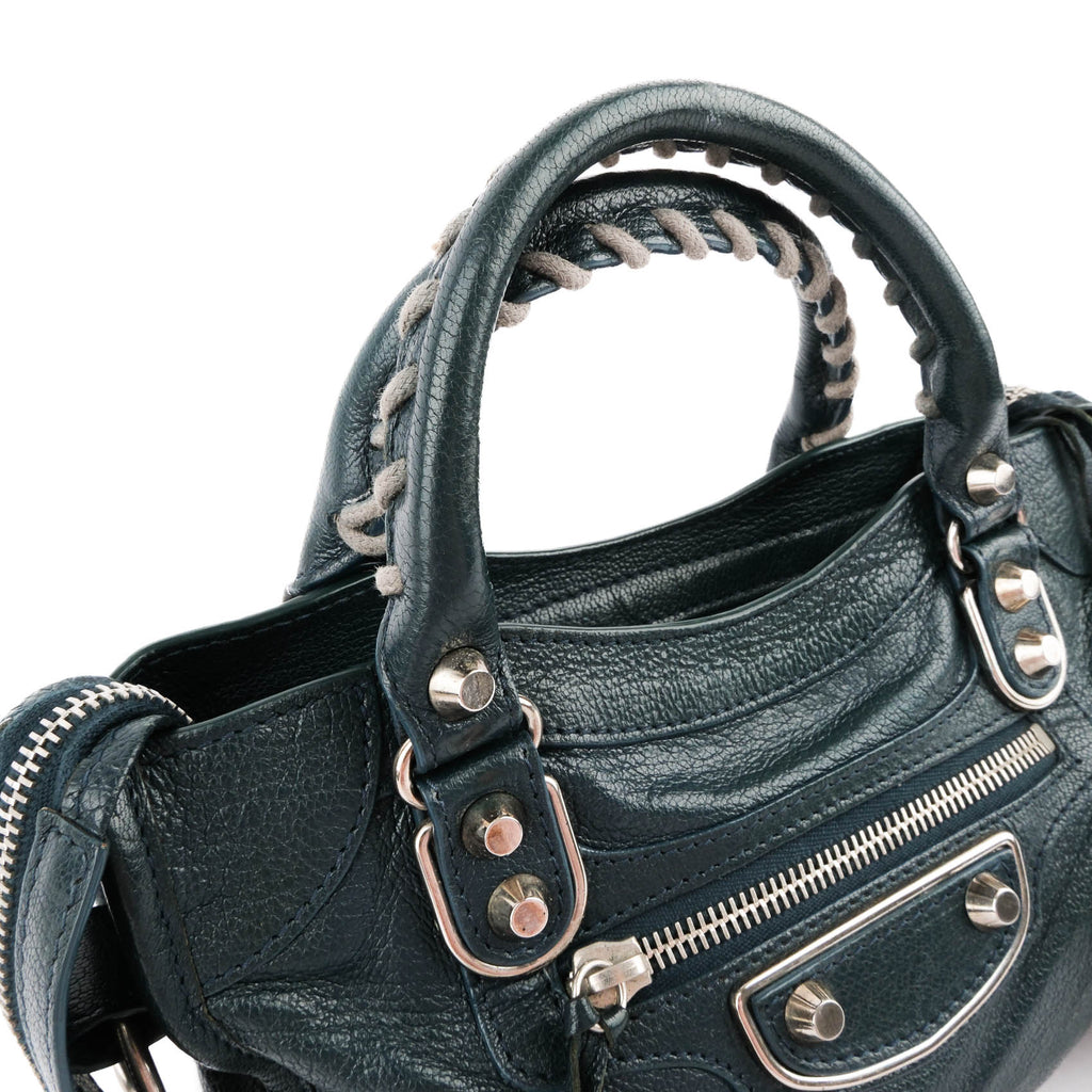 Balenciaga Classic Metallic Edge Mini City Leather 2-Way Handbag Green