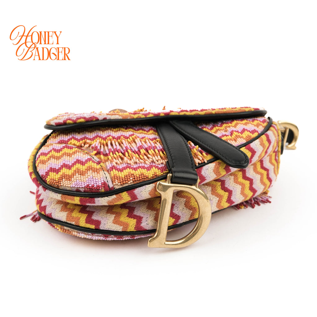 Christian Dior Beaded Saddle Bag - Multicolor Zig-Zag