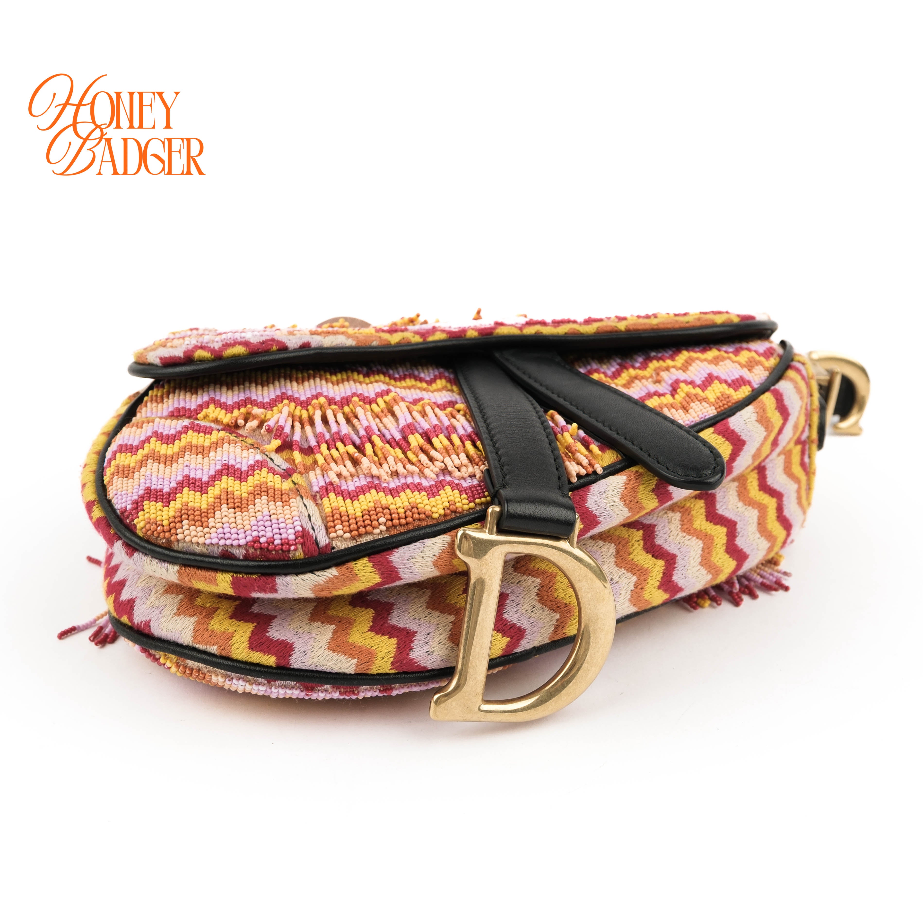 Christian Dior Beaded Saddle Bag - Multicolor Zig-Zag