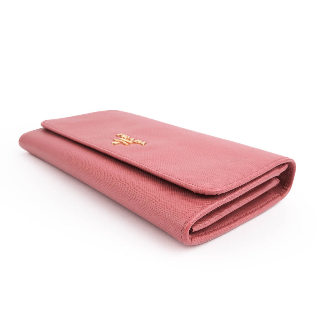 Prada Saffiano Leather Wallet with Shoulder Strap 2way Bag Pink Gold Hardware