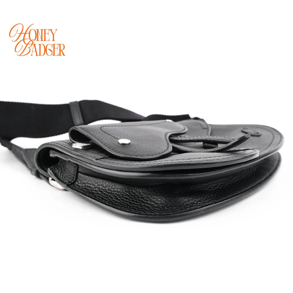 Dior Saddle Pouch Grained Calfskin Black Silver Hardware Rank A
