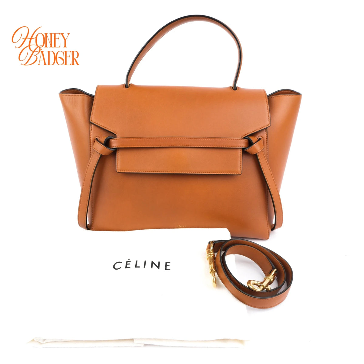 Celine Belt Bag Mini Tan Brown Calfskin Leather 2-Way Bag Rank AB