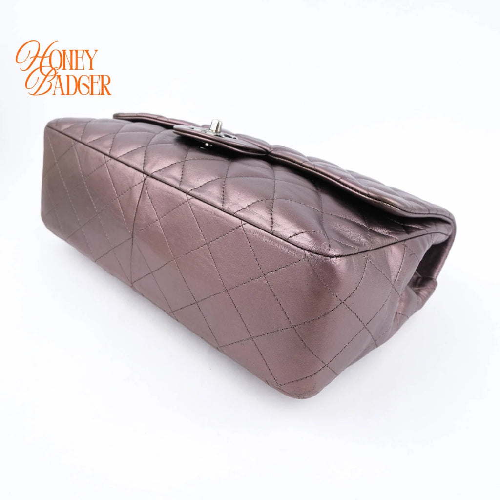 Chanel Classic Flap Jumbo Lambskin Metallic Grey Purple Rank AB